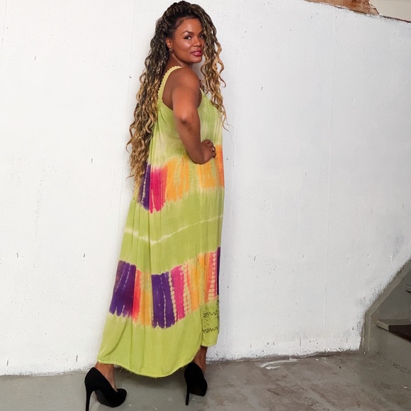 Vintage Green and Purple Maxi Dress, Free size - Picture 3 of 11